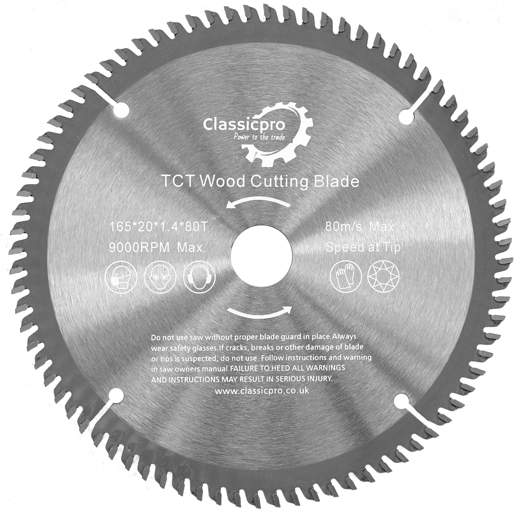 TCT 165mm x 20mm/16mm Bore 80T Circular Saw Blade For Wood
