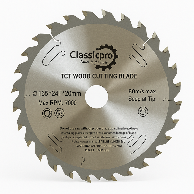 Classicpro TCT 165mm x 20mm/16mm Bore 24T Circular Saw Blade For Wood UK