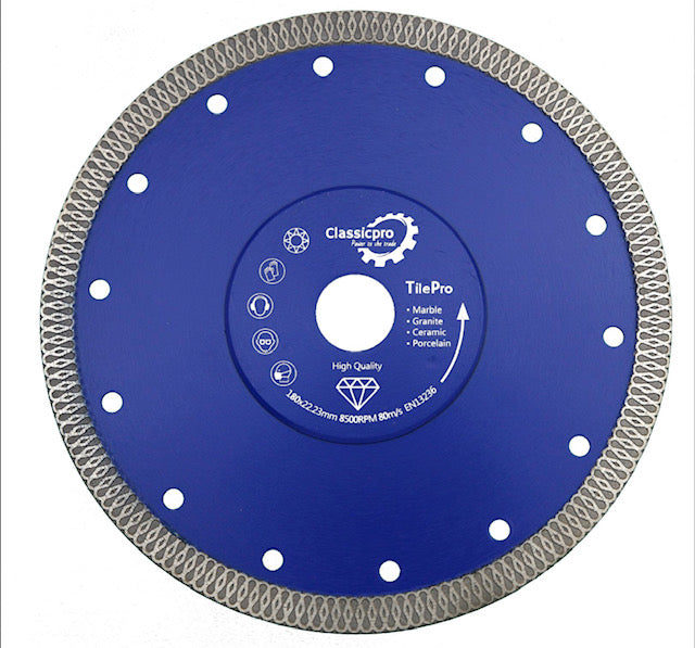 ClassicPro 180mm Turbo Diamond Cutting Blade – For Porcelain, Ceramic, Marble, Granite & Hard Stone (EN13236 Rated – Single Blade)