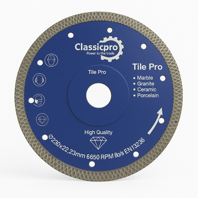 ClassicPro 230mm Turbo Diamond Cutting Blade – For Porcelain, Ceramic, Granite & Stone (22.23mm Bore | EN13236 Rated – Single Blade)