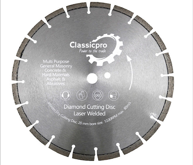ClassicPro 300mm Laser-Welded Diamond Blade – For Brick, Concrete, Granite & Stone (20mm Bore + Pin | EN13236 Rated)