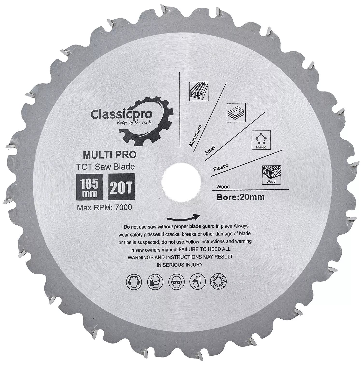ClassicPro 185mm x 20mm 20T Multi-Purpose TCT Circular Saw Blade R185TCT
